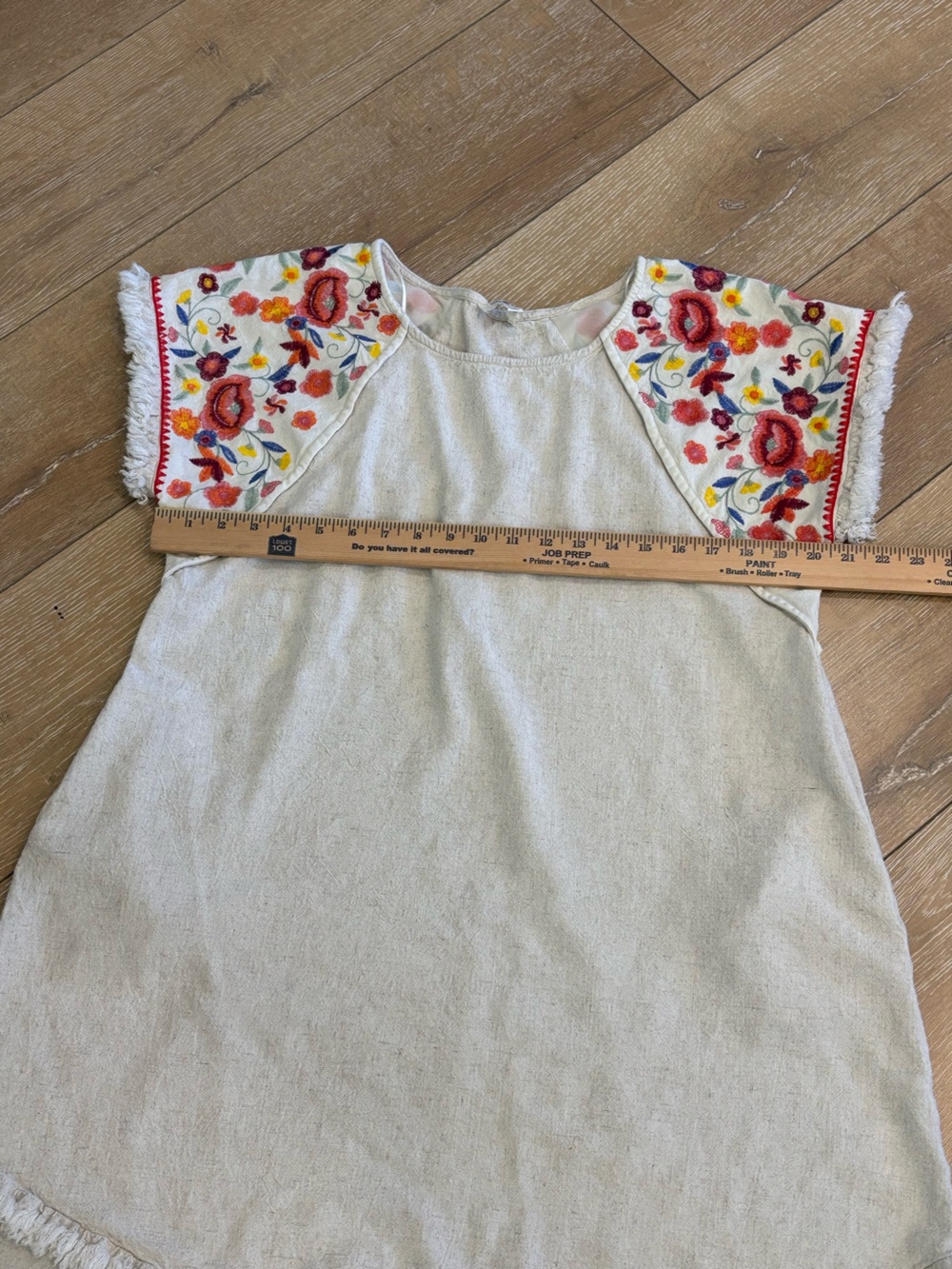 Boho Floral Embroidered Linen Blend Hi-Low Shift Dress Fringe Trim Size M Umgee - Picture 6 of 8